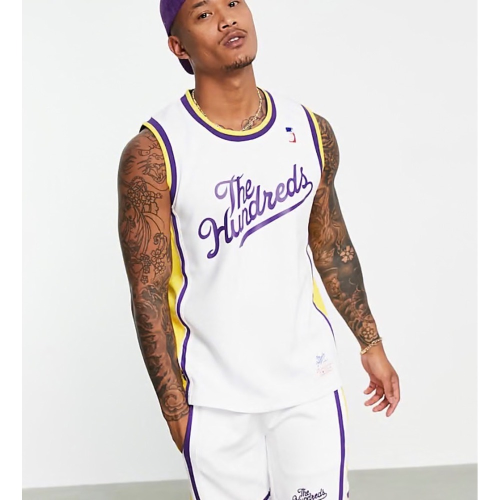 The Hundreds Mens Basketball Jersey White Purple Gold Los Angeles Tank Top‎ L